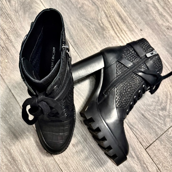 ANTONIO MELANI Black Croc-Embossed Ankle Booties - Picture 5 of 8